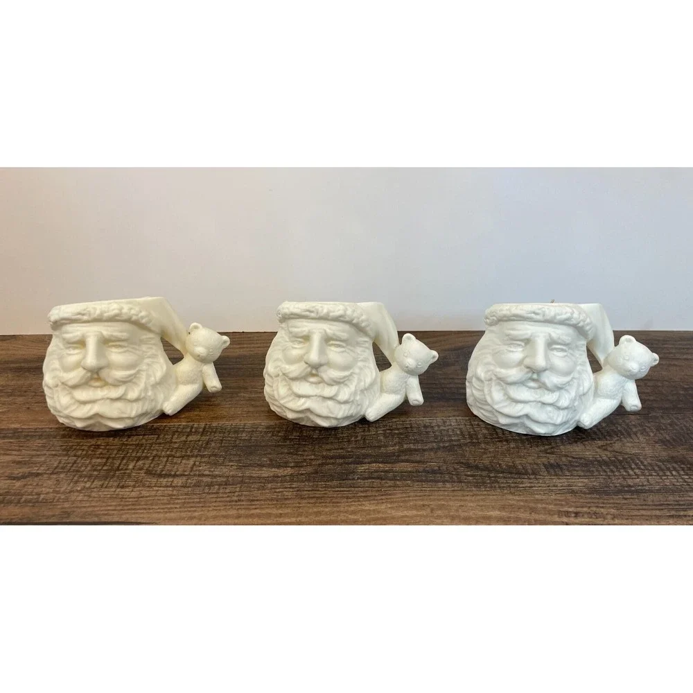 Vintage Lot of 3 Bisque Candle Light Christmas Santa Claus in Boxes Unpainted